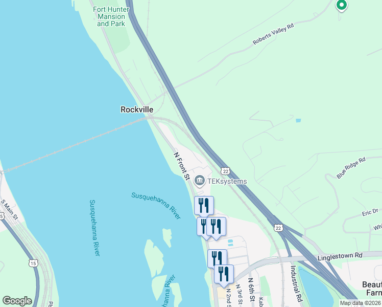 map of restaurants, bars, coffee shops, grocery stores, and more near 4742 Tuscarora Street in Harrisburg
