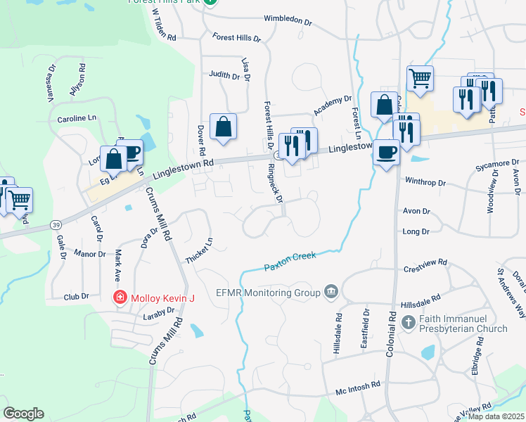 map of restaurants, bars, coffee shops, grocery stores, and more near 213 Ringneck Drive in Harrisburg