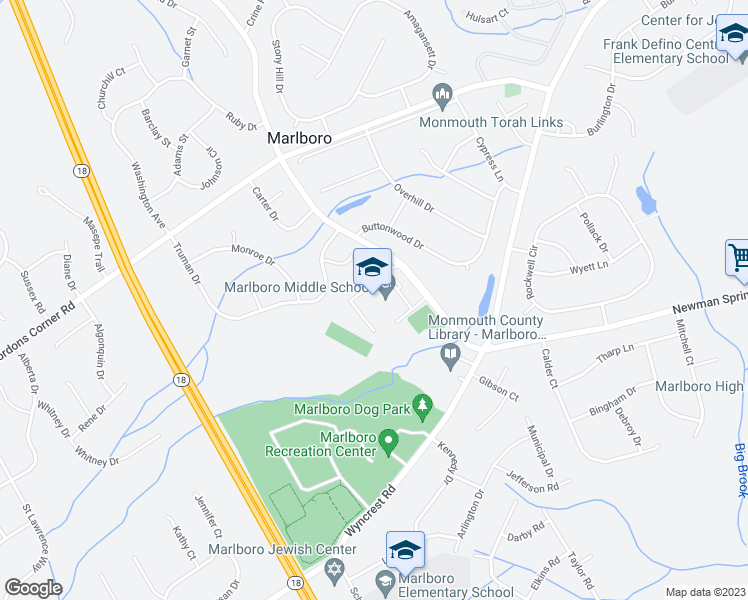map of restaurants, bars, coffee shops, grocery stores, and more near 355 County Road 520 in Marlboro Township