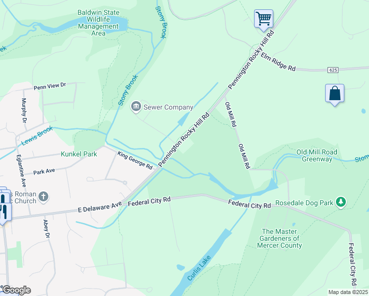map of restaurants, bars, coffee shops, grocery stores, and more near in Pennington