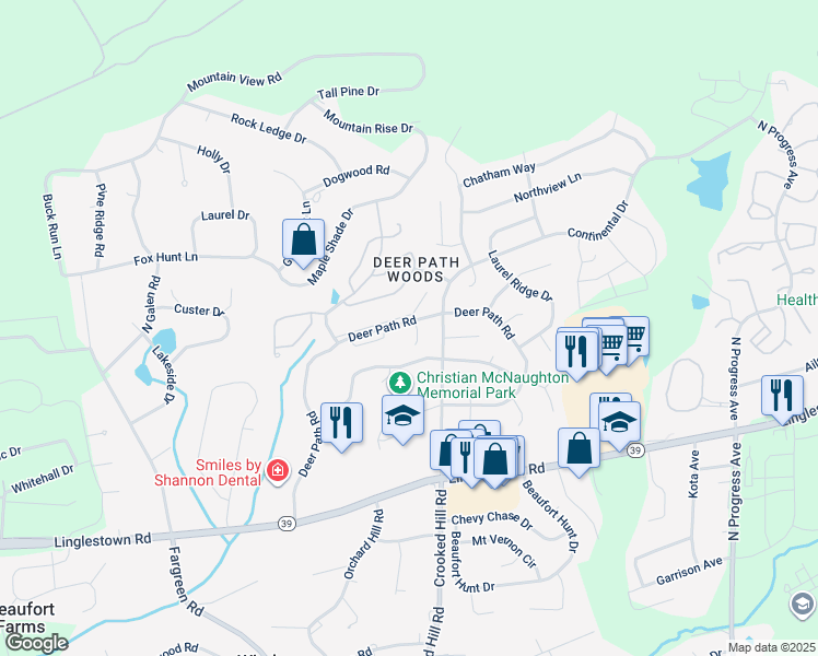 map of restaurants, bars, coffee shops, grocery stores, and more near 1961 Deer Path Road in Harrisburg