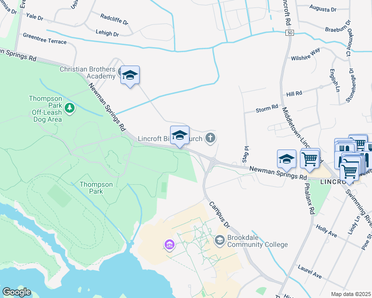 map of restaurants, bars, coffee shops, grocery stores, and more near 765 Newman Springs Road in Middletown