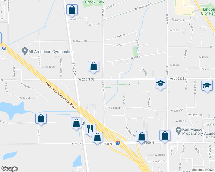 map of restaurants, bars, coffee shops, grocery stores, and more near 231 South 800 West in Lindon