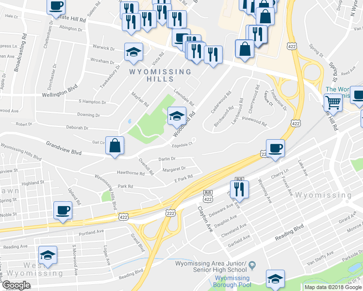 map of restaurants, bars, coffee shops, grocery stores, and more near 14 Edgedale Court in Reading