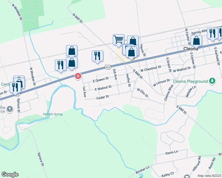 map of restaurants, bars, coffee shops, grocery stores, and more near 1456 East Walnut Street in Annville