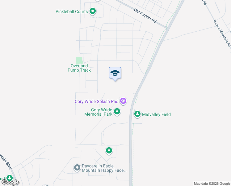 map of restaurants, bars, coffee shops, grocery stores, and more near 1381 Mid Valley Road in Eagle Mountain