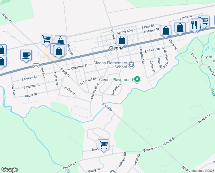map of restaurants, bars, coffee shops, grocery stores, and more near 37 Dogwood Lane in Cleona