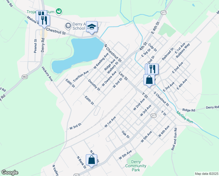 map of restaurants, bars, coffee shops, grocery stores, and more near 238 West 3rd Street in Derry