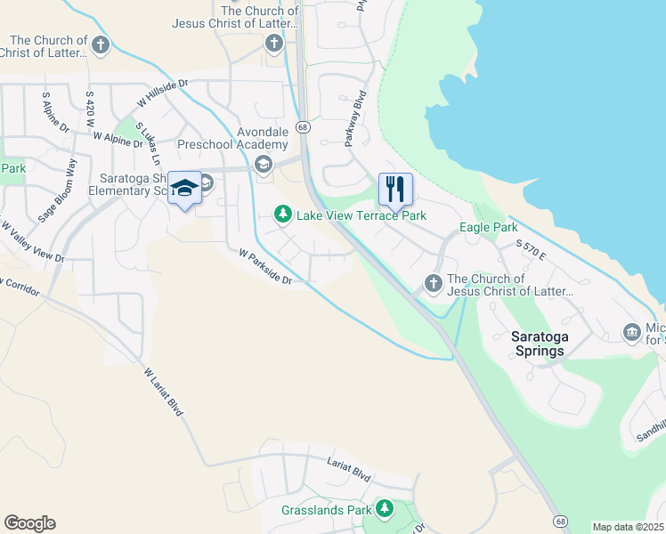map of restaurants, bars, coffee shops, grocery stores, and more near 53 Lake View Terrace Road in Saratoga Springs