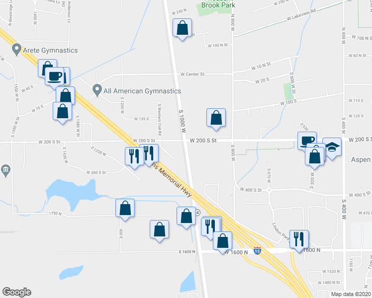 map of restaurants, bars, coffee shops, grocery stores, and more near 235 South Geneva Road in Lindon