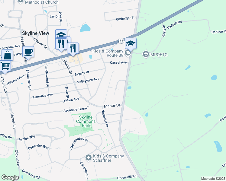 map of restaurants, bars, coffee shops, grocery stores, and more near 224 Brookridge Court in Harrisburg