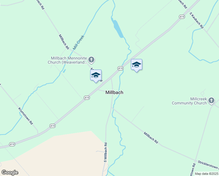 map of restaurants, bars, coffee shops, grocery stores, and more near 7 South Millbach Road in Newmanstown