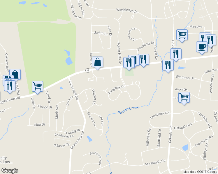 map of restaurants, bars, coffee shops, grocery stores, and more near 208 Ringneck Drive in Harrisburg