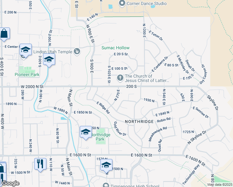 map of restaurants, bars, coffee shops, grocery stores, and more near 1987 North 270 East in Orem