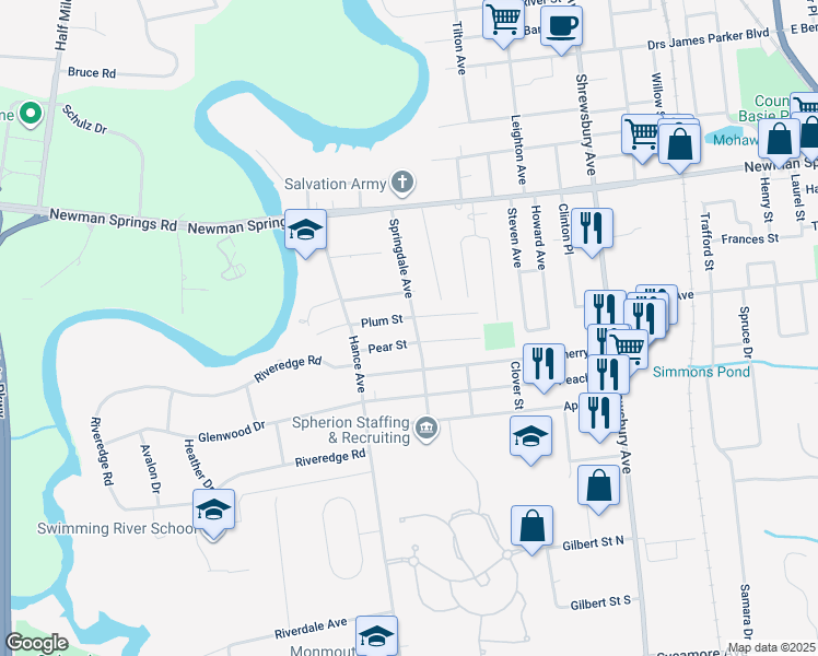 map of restaurants, bars, coffee shops, grocery stores, and more near 110 Springdale Avenue in Tinton Falls