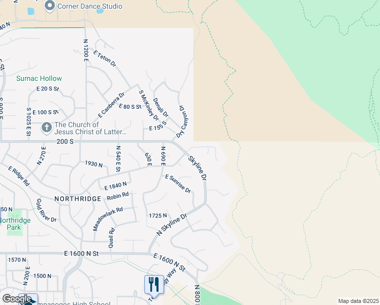 map of restaurants, bars, coffee shops, grocery stores, and more near 1952 Skyline Drive in Orem
