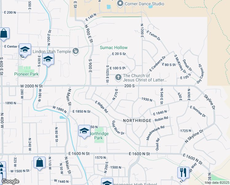 map of restaurants, bars, coffee shops, grocery stores, and more near 1987 North 270 East in Orem