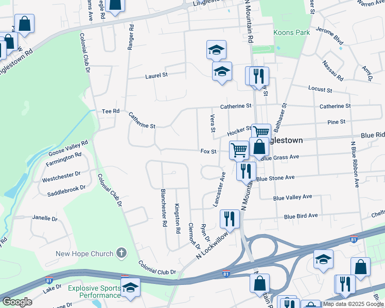 map of restaurants, bars, coffee shops, grocery stores, and more near 5876 Fox Street in Harrisburg