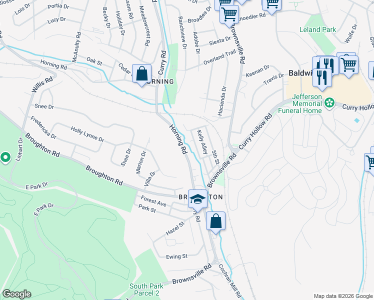 map of restaurants, bars, coffee shops, grocery stores, and more near 5621 Curry Road in Pittsburgh