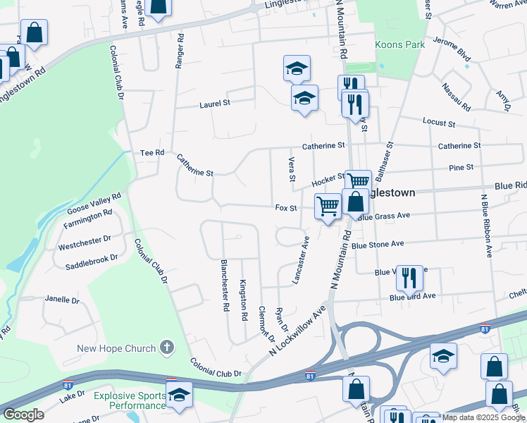 map of restaurants, bars, coffee shops, grocery stores, and more near 5876 Fox Street in Harrisburg