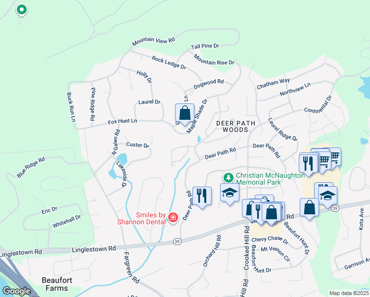 map of restaurants, bars, coffee shops, grocery stores, and more near 100 Hiddenwood Drive in Harrisburg