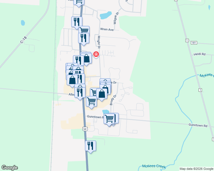 map of restaurants, bars, coffee shops, grocery stores, and more near 316 Kristina Drive in Bellefontaine