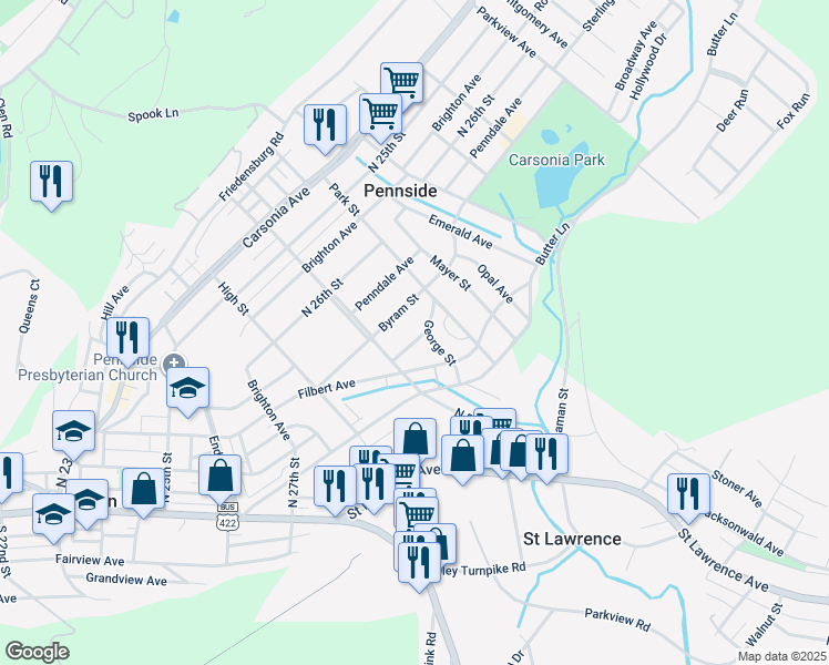 map of restaurants, bars, coffee shops, grocery stores, and more near 610 Lenox Avenue in Reading