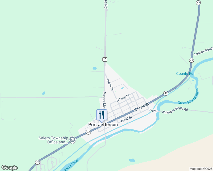 map of restaurants, bars, coffee shops, grocery stores, and more near 9131 Pasco-Montra Road in Sidney