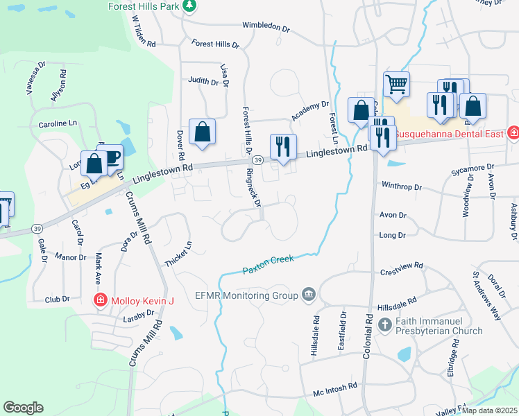 map of restaurants, bars, coffee shops, grocery stores, and more near 120 Ringneck Drive in Harrisburg