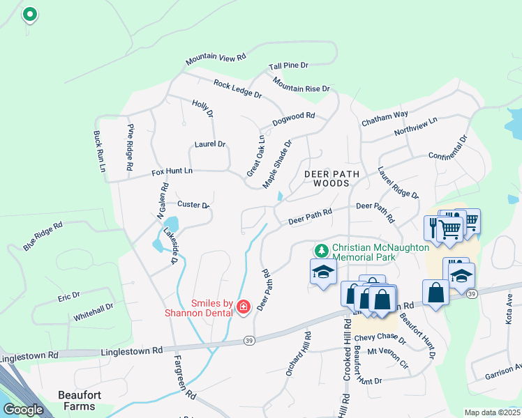 map of restaurants, bars, coffee shops, grocery stores, and more near 100 Hiddenwood Drive in Harrisburg
