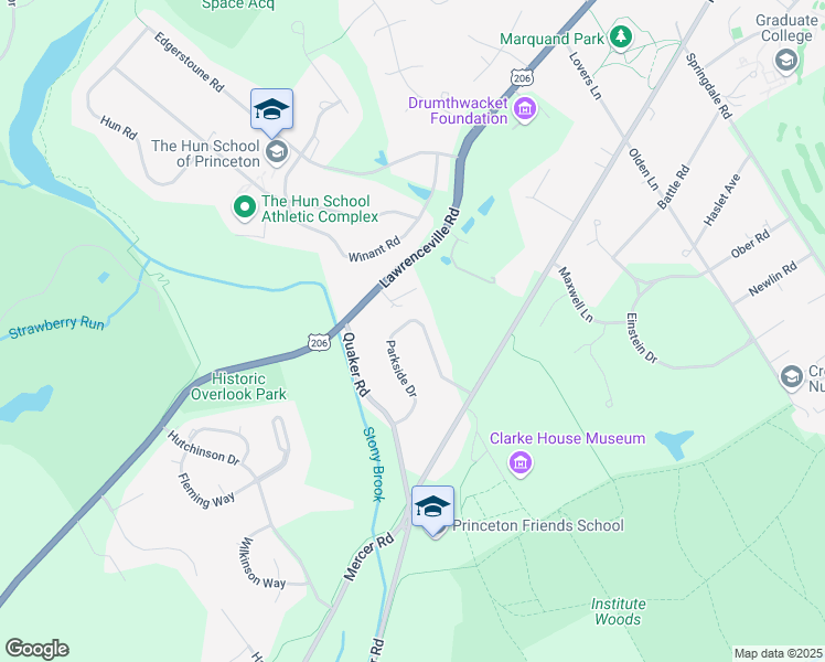 map of restaurants, bars, coffee shops, grocery stores, and more near 84 Parkside Drive in Princeton