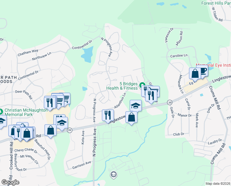 map of restaurants, bars, coffee shops, grocery stores, and more near 200 North Timber Ridge Drive in Harrisburg