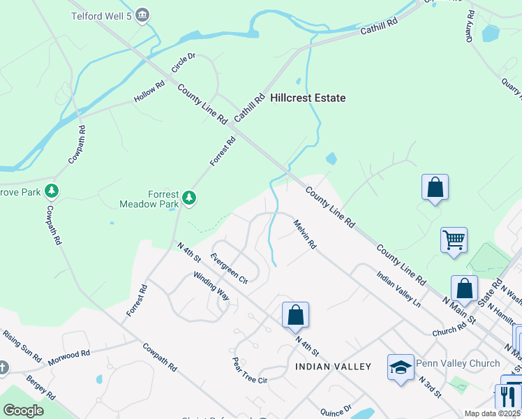 map of restaurants, bars, coffee shops, grocery stores, and more near 668 Birch Circle in Telford