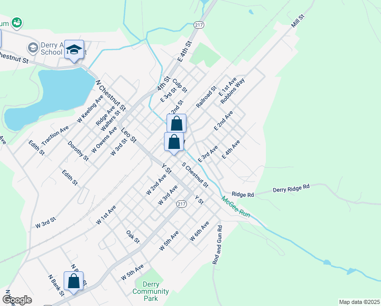 map of restaurants, bars, coffee shops, grocery stores, and more near 123 East 2nd Avenue in Derry