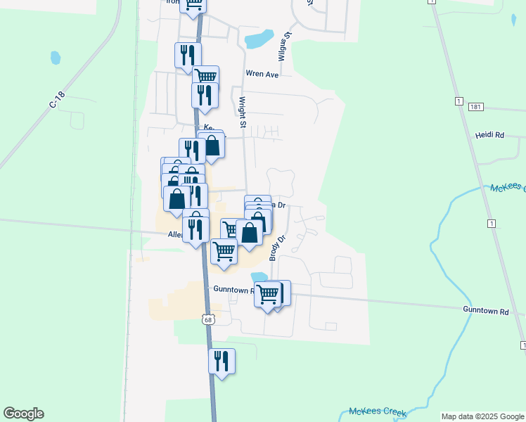 map of restaurants, bars, coffee shops, grocery stores, and more near 316 Kristina Drive in Bellefontaine