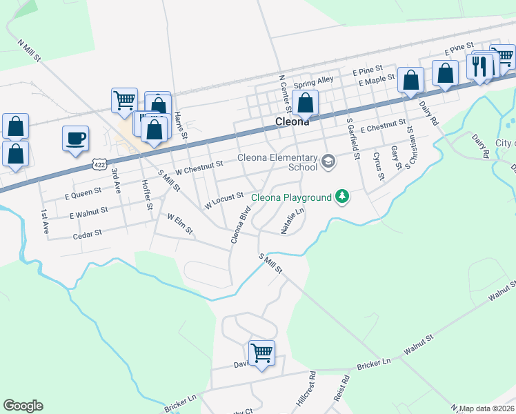 map of restaurants, bars, coffee shops, grocery stores, and more near 37 Dogwood Lane in Cleona