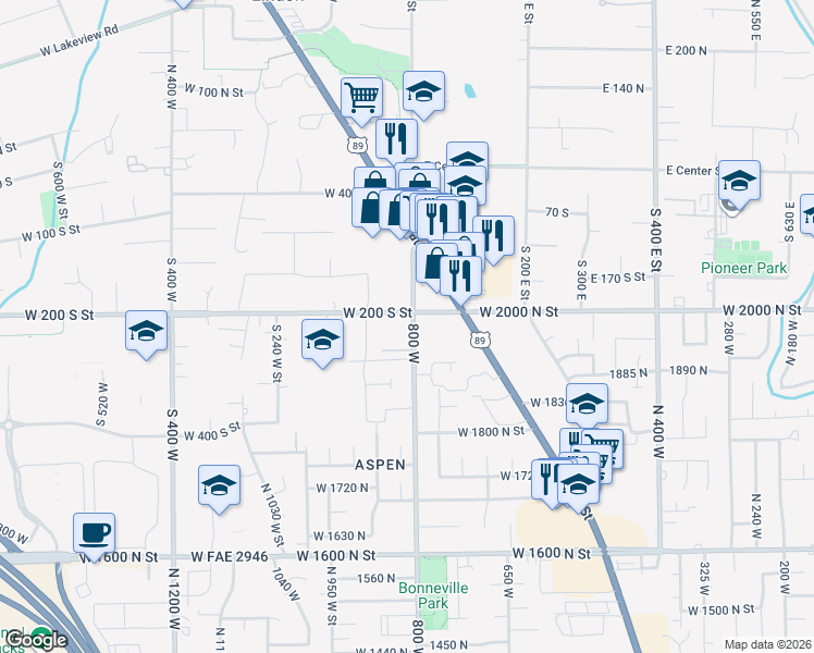 map of restaurants, bars, coffee shops, grocery stores, and more near 813 West 2000 North Street in Lindon