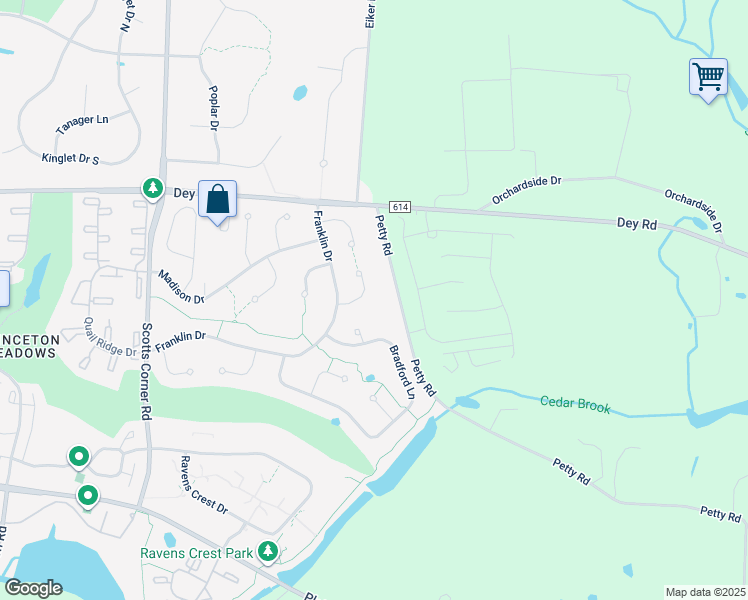map of restaurants, bars, coffee shops, grocery stores, and more near 12 Allen Court in Plainsboro Township
