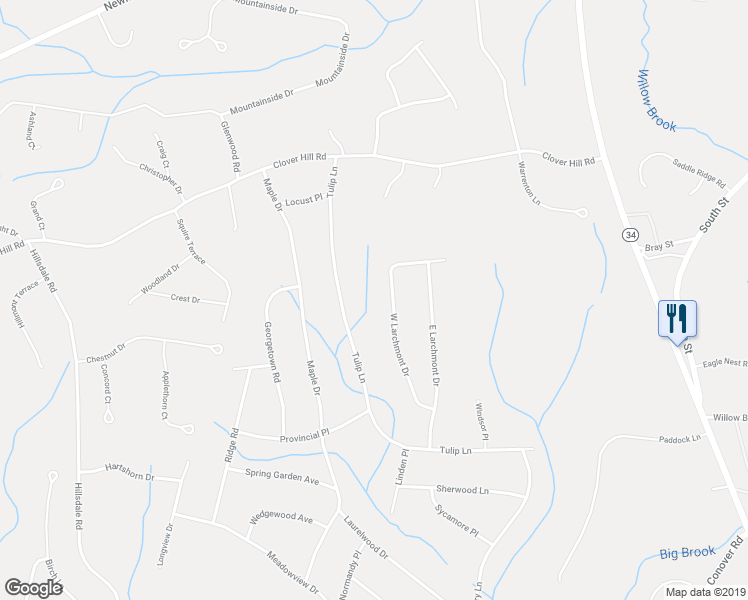 map of restaurants, bars, coffee shops, grocery stores, and more near 47 West Larchmont Drive in Monmouth County