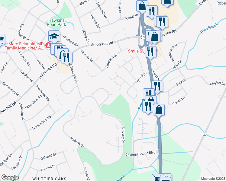map of restaurants, bars, coffee shops, grocery stores, and more near 341 Sunshine Court in Englishtown