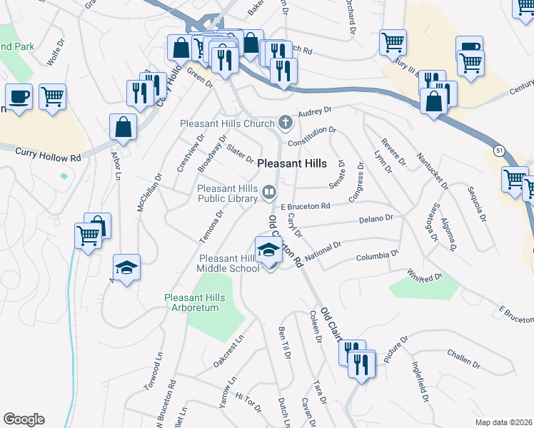 map of restaurants, bars, coffee shops, grocery stores, and more near 312 Old Clairton Road in Pittsburgh
