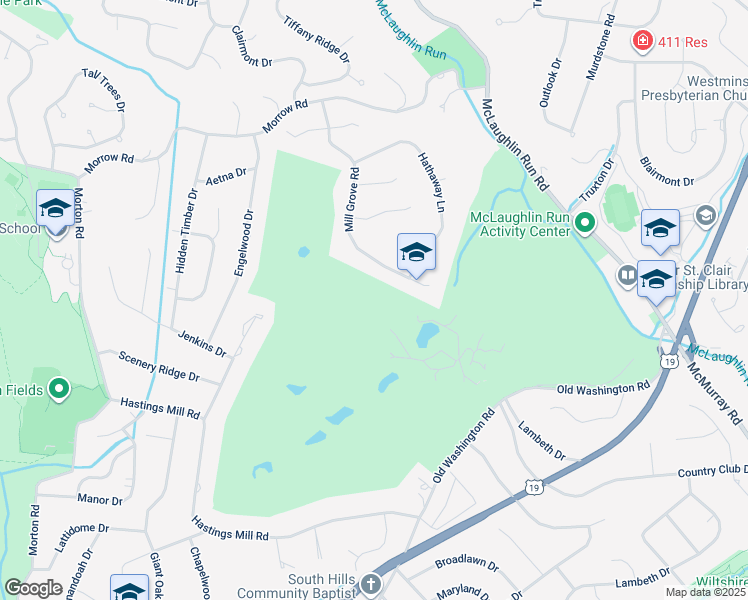 map of restaurants, bars, coffee shops, grocery stores, and more near 2396 Mill Grove Road in Pittsburgh