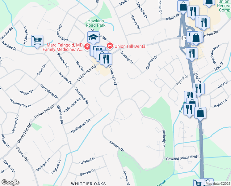 map of restaurants, bars, coffee shops, grocery stores, and more near 13 Wild Turkey Way in Manalapan Township