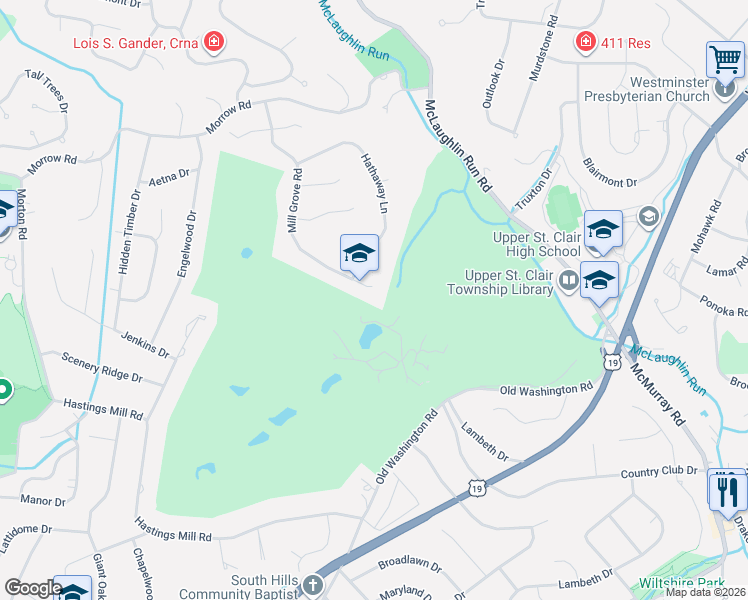 map of restaurants, bars, coffee shops, grocery stores, and more near 2424 Mill Grove Rd in Pittsburgh