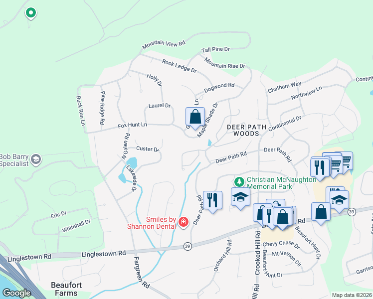 map of restaurants, bars, coffee shops, grocery stores, and more near 131 Hiddenwood Dr in Harrisburg
