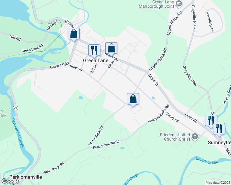 map of restaurants, bars, coffee shops, grocery stores, and more near 501 Green Street in Green Lane