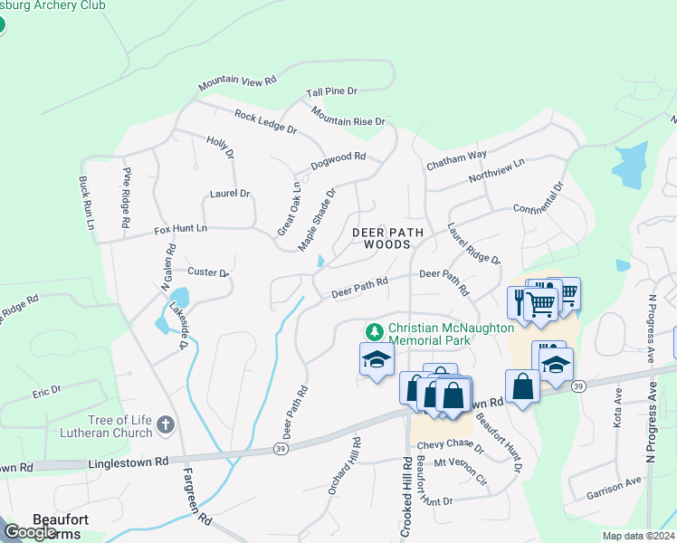 map of restaurants, bars, coffee shops, grocery stores, and more near 117 Oaklea Road in Harrisburg