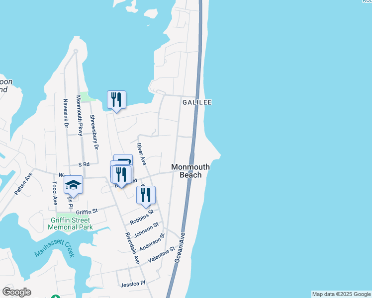 map of restaurants, bars, coffee shops, grocery stores, and more near 53 Seaview Avenue in Monmouth Beach