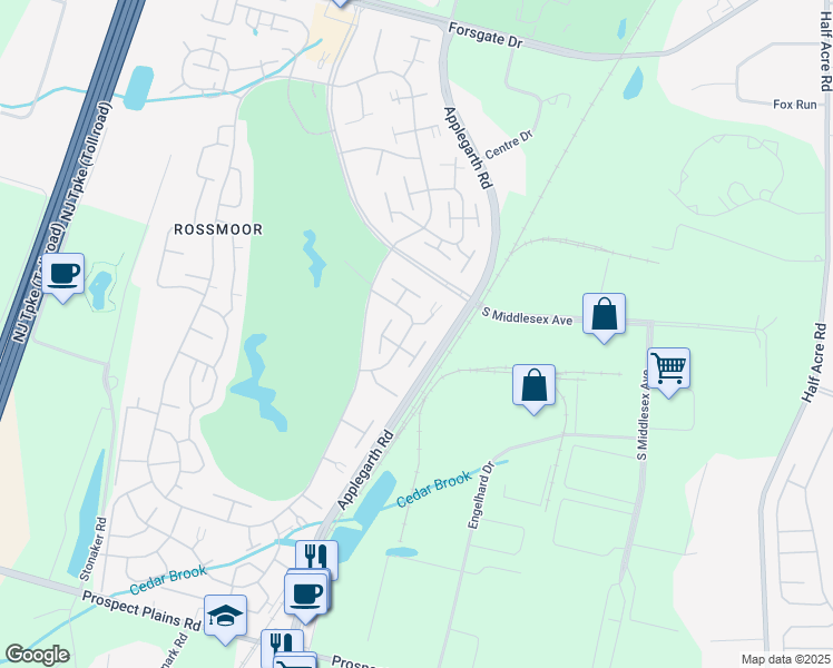map of restaurants, bars, coffee shops, grocery stores, and more near 245B Mayflower Way in Monroe Township