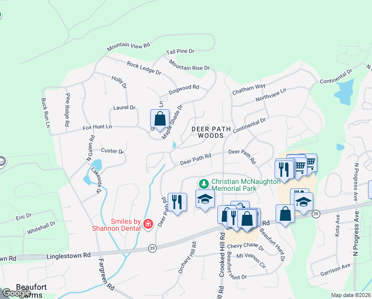 map of restaurants, bars, coffee shops, grocery stores, and more near 117 Oaklea Road in Harrisburg